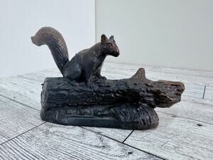 VTG Cast Metal Squirrel on Log Sculpture, Attributed to Henry Van Wolf 1898–1982